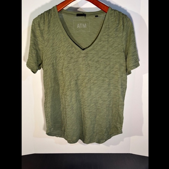 NWOT ATM Anthony Thomas Melillo Slub Jersey Classic V-Neck Tee Army Green Sz XL - Picture 3 of 10